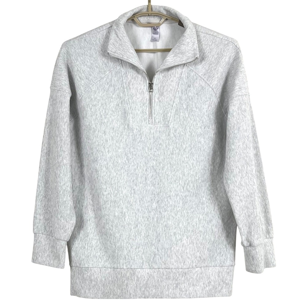 Te Verde Womens Quarter Zip Pullover XL Gray Ribbed Sweatshirt Athleisure Comfy